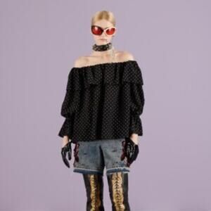 NWT Gucci GG micro polka dot silk ruffle top sz 38